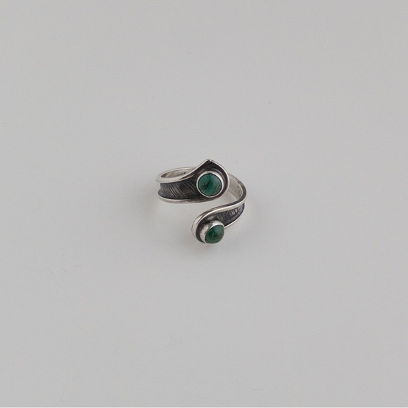 Sterling Silver Green Eilat Two Stone Spiral Wrap Ring Band Vintage 925 Size 10 - Picture 4 of 13
